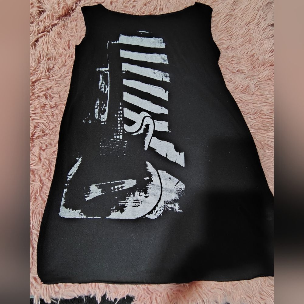 Vintage  90s WET SEAL Black Guitar  Graphic T-Shirt Tunic/ SZ M/ Y2K/See Info